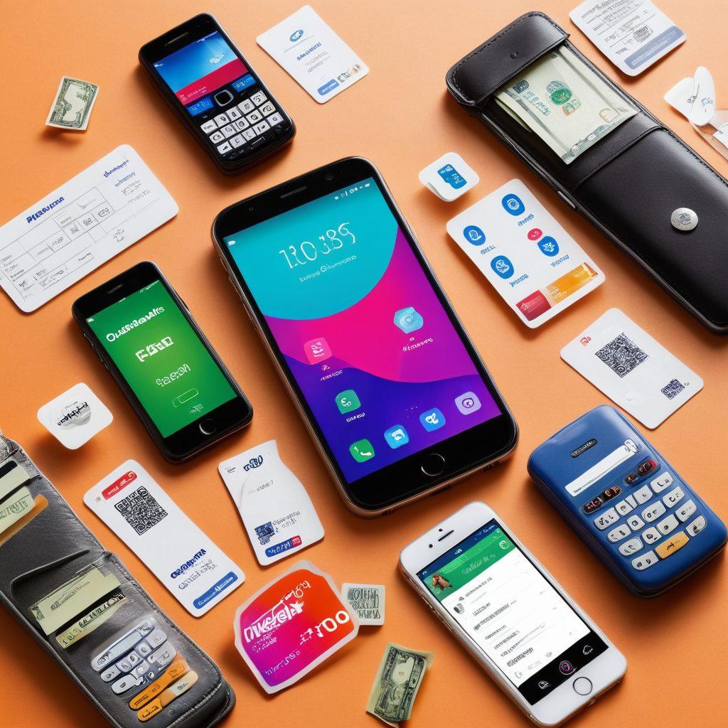 A creative and informative collage illustrating budget-friendly mobile solutions, featuring Tracfone's logo, various smartphones with price tags, a wallet with cash, and vibrant graphs showing cost savings. The background should evoke a sense of connectivity, like signals or waves, while maintaining a sleek, modern look. super-realistic. vibrant colors. 3D.